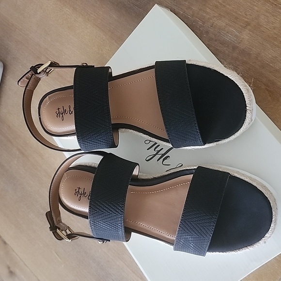 STYLE & CO Ferannie Wedge Sandals Color Black - Picture 1 of 6